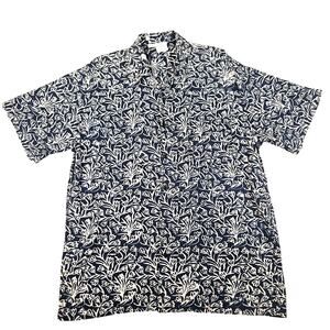 Blue Ginger Men's XXL Blue White Floral Hawaiian Shirt Short Sleeve Tropical